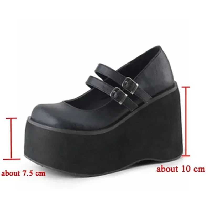 Women Pumps Super High Heel Platform Wedge Spring Ladies Sandals Belt Buckle Classic Sweet Punk Female Lolita Shoes