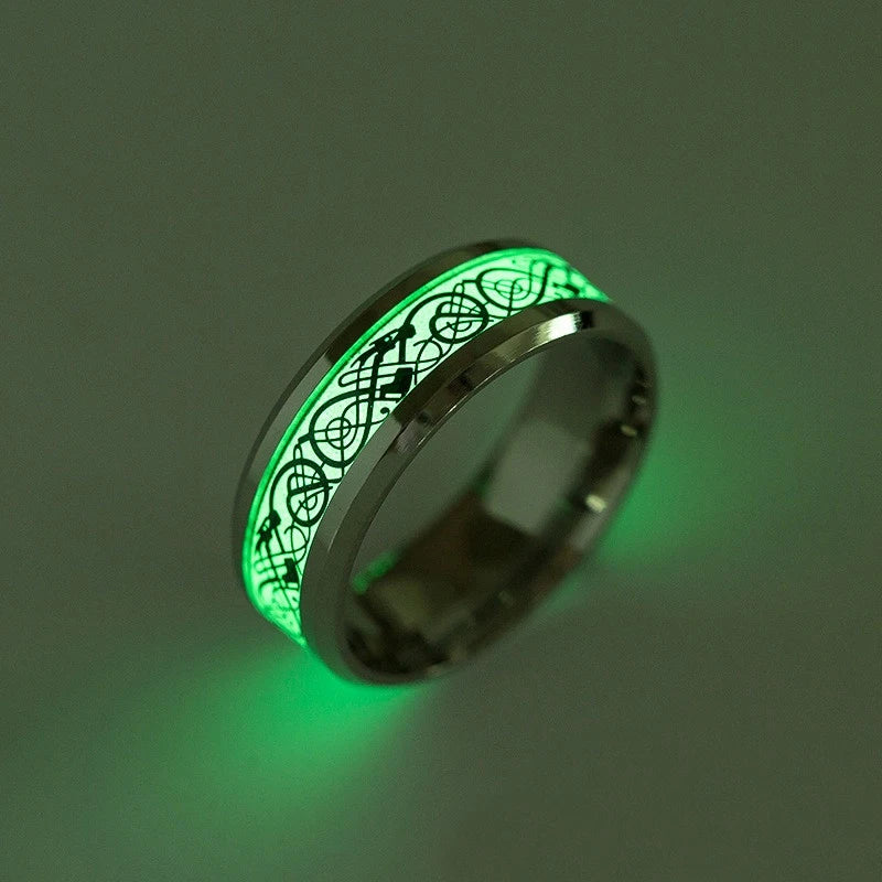 Fashion Love Heart Luminous Finger Ring ECG Stainless Steel Glowing In Dark Music Dragon Couple Rings for Boy Girls Wedding Gift