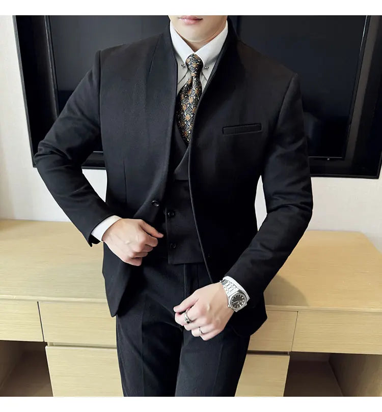 Korean Style Men's Suit Set Slim Fit Business Suit Wool Blazer Two-piece set Elegant Social Formal Men's Clothing 5XL-M