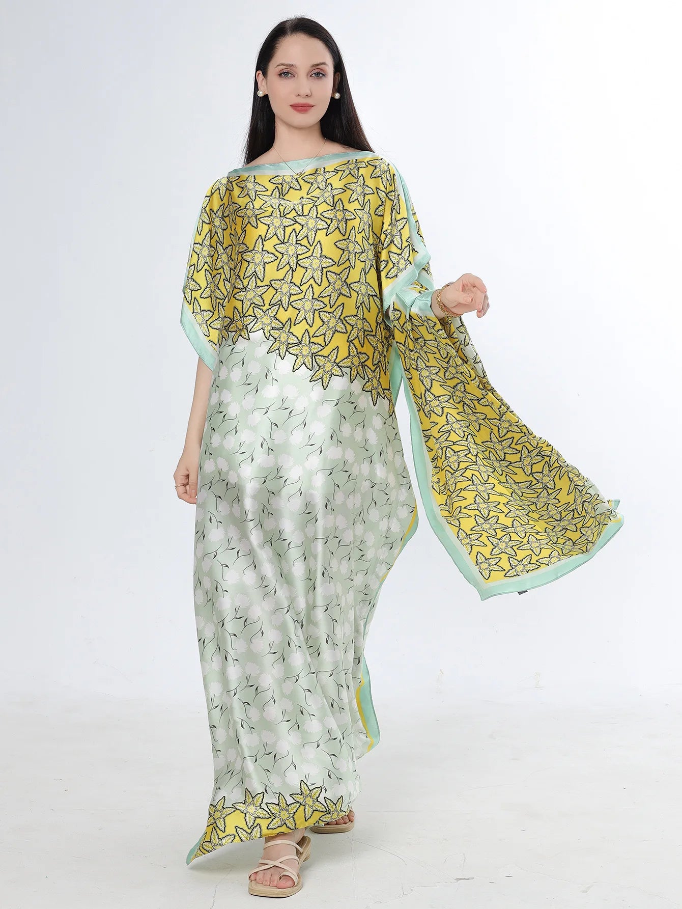 Summer New Fashion African Dresses For Women Elegant Printed Silk Muslim Lady Long Hijab Kaftan Dress Oversize Kuwait Abaya