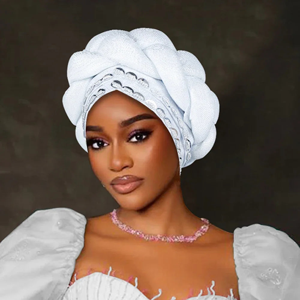 Fashion Hats for Women African Headtie Turban Auto Gele Head Wraps Cap Wedding Party Muslim Hijab Bonnet Headscarf Nigeria Geles