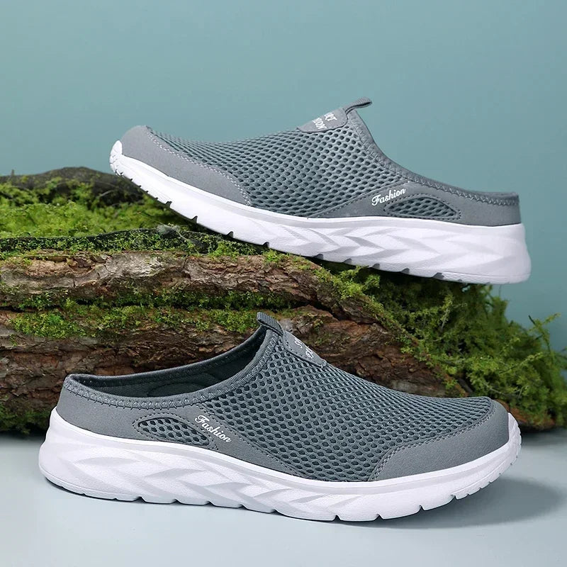 Half Slippers Outdoor High Quality Anti-slip Men Leisure Shoes Mesh Breathable Soft Comfortable Flat-bottomed Slippers
