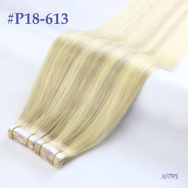 JSNME High Quality Tape In Hair Extension Invisible 100% Real Human Hair Straight Tape Ins  Brown Blonde 2.5g/pcs 16-22 Inch