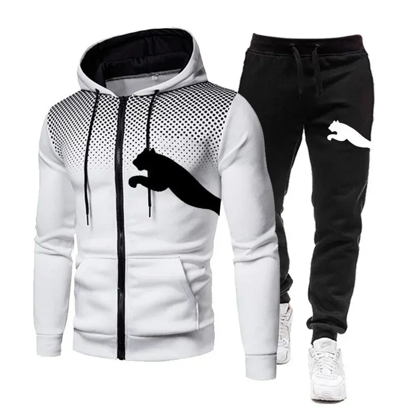 Two-piece Set of Men's Casual Outdoor Sportswear for Autumn, Men's Two-piece Set of Zippered Hooded Sweatshirt and Sweatpants BAZAARHUBO