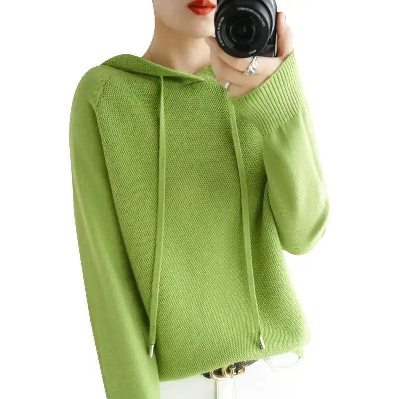 Hooded Sweater Woman Autumn Winter Long Sleeve Warm Bottoming Shirt Solid Casual Pullovers Knit Tops Korean Fashion Jumper 2025