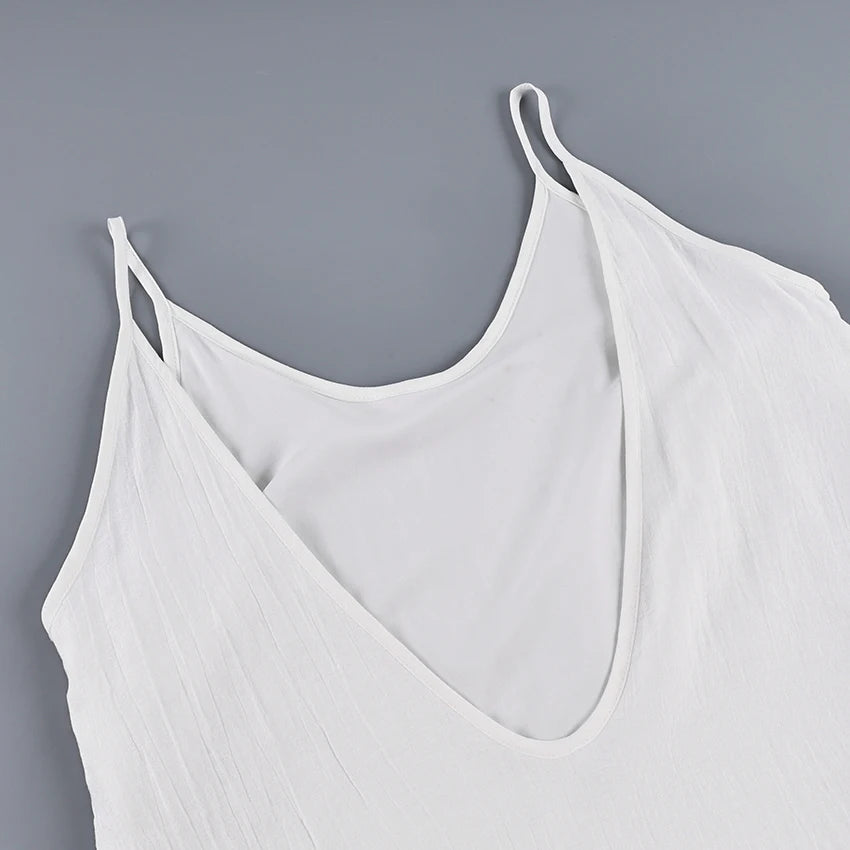 Linad Summer Casual White Long Dress Sexy Loose Backless Split Dresses Woman Street Chic V Neck Straight Dress For Women 2025