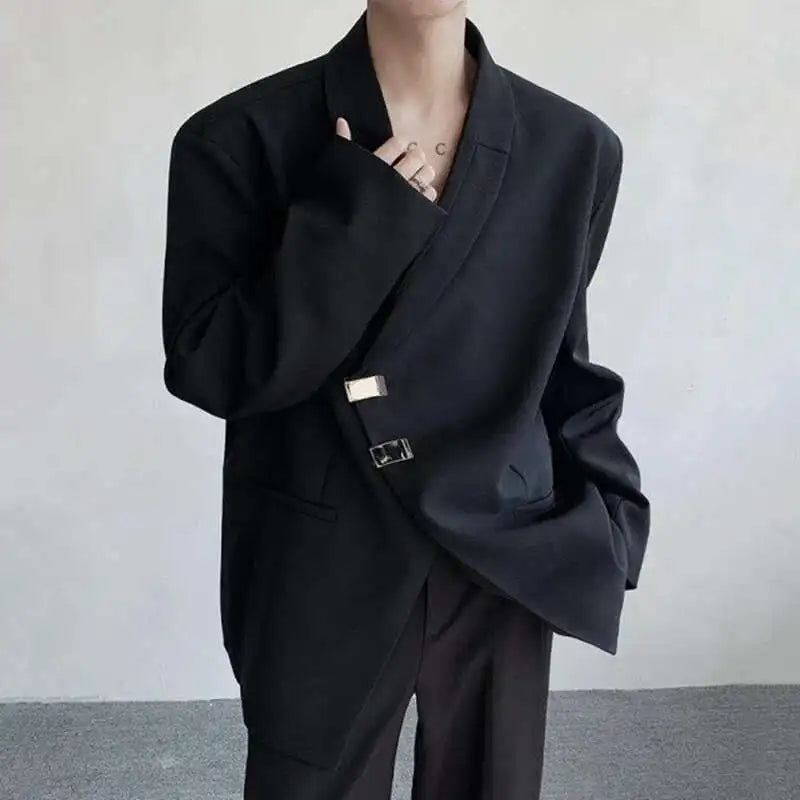 IEFB Metal Button Design Men's Blazers Shawl Collar Oblique Placket Design Casual Clothing Solid Color Male Suit Jackets 9W957