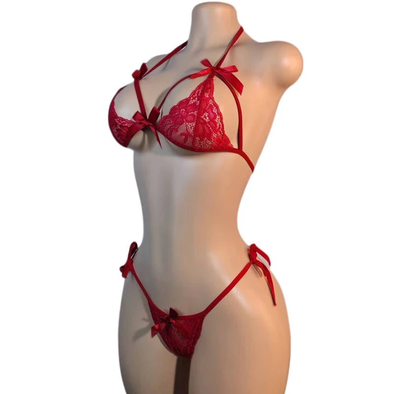 Women's Sexy Set Womens Underwear Exotic Lace Bra Briefs Set Embroidered Print Brassiere Lingerie Set Push Up Thin Bralette