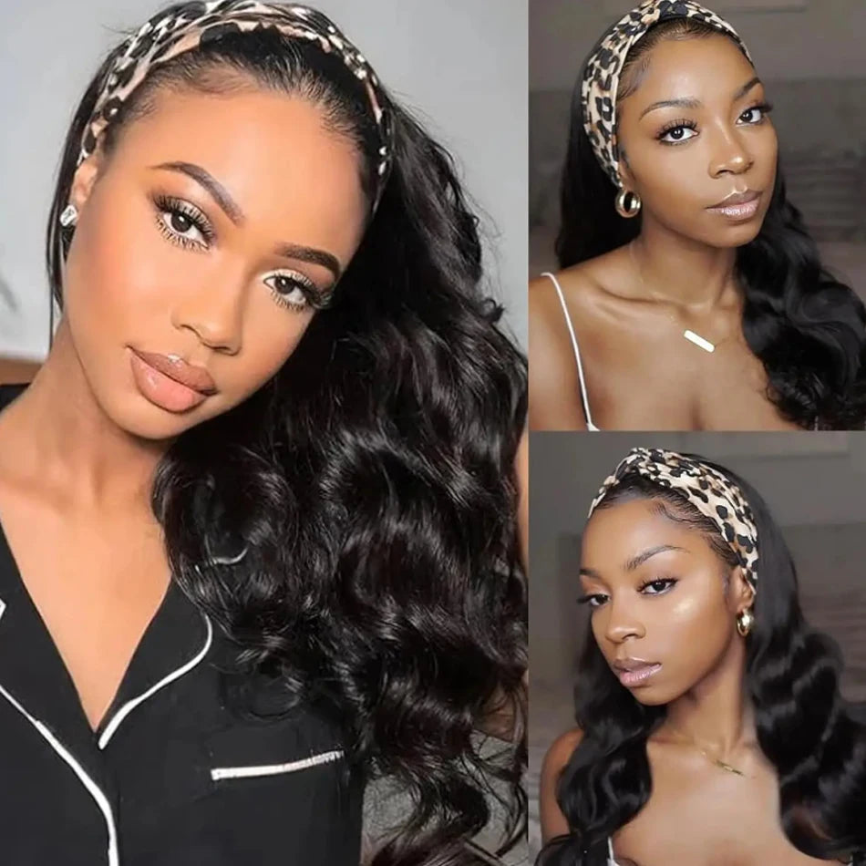 Headband Wig Human Hair Body Wave None Lace Front Wig Human Hair Machine Made Wigs Glueless Wavy Virgin Hair Headband Half Wigs