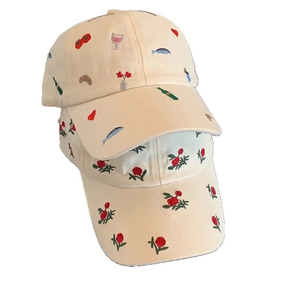 Retro Sweet Style Embroidered Baseball Cap Sunshade Breathable Sun Protection Cap Sunade Dubill Hat Women BAZAARHUBO