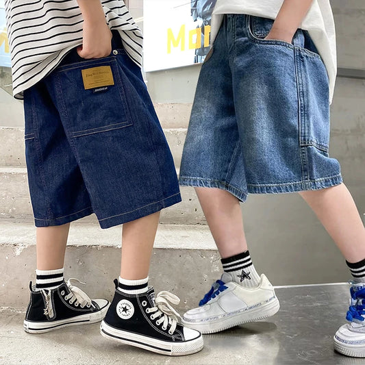 New Boys Summer Fashion Denim Shorts Kids Casual Loose Thin Knee-Length Trousers for 3-12 Years Teenager Outdoor Jeans Pants