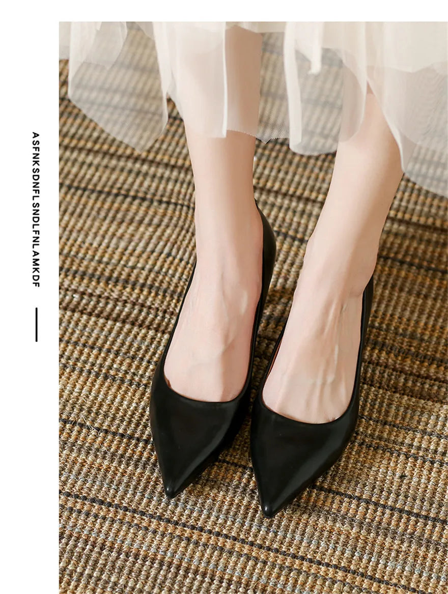 Soft Leather Concise Ladies Office Shoes 2026 Spring Shallow Comfort 6.0cm High Heels Women Pumps Dress Pointy Toe Wedding Shoes