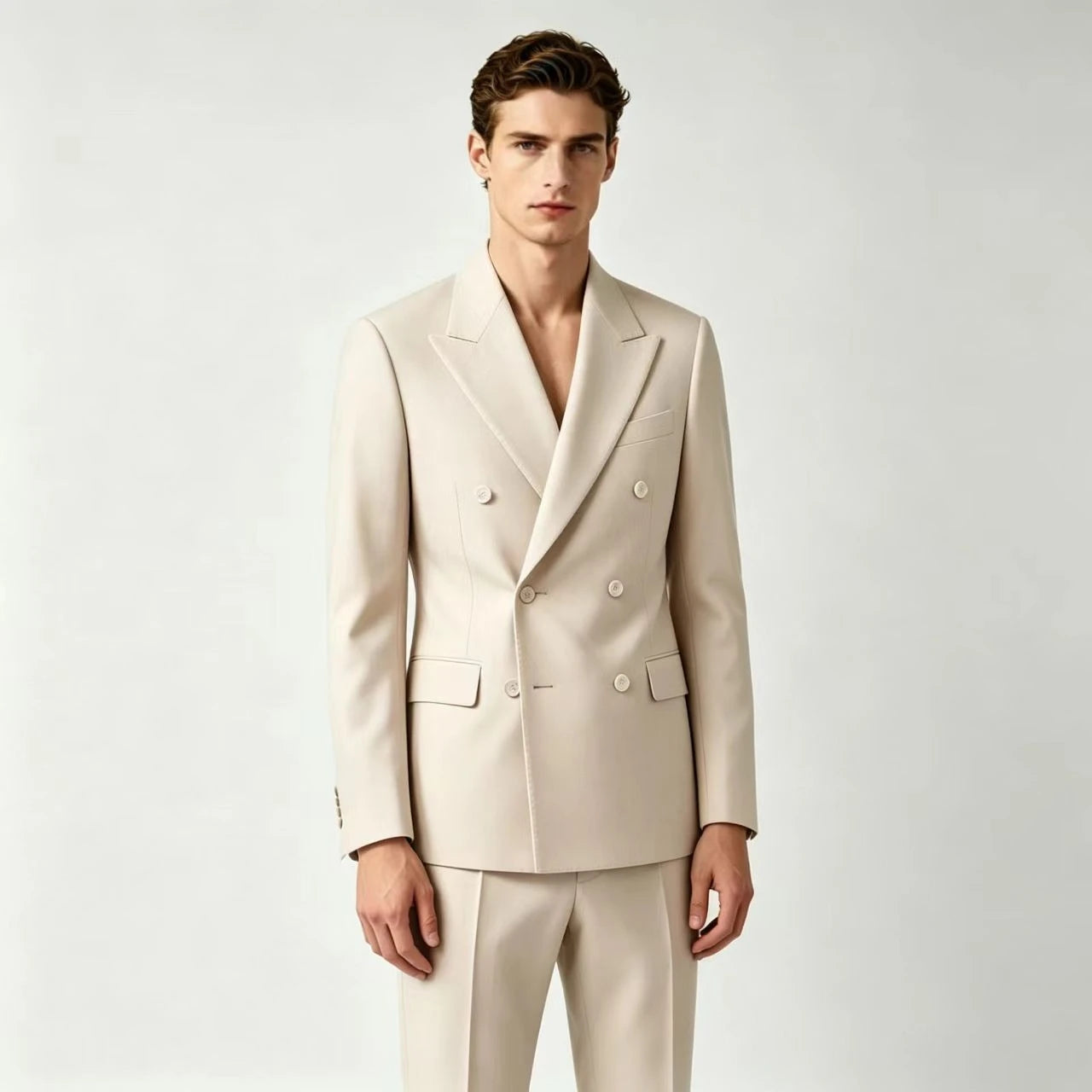 Men Double Breasted Suits For Wedding High Quality Slim Fit 2 Pieces Set Elegant Jackets Pants Blazers Fashion Classic Formal