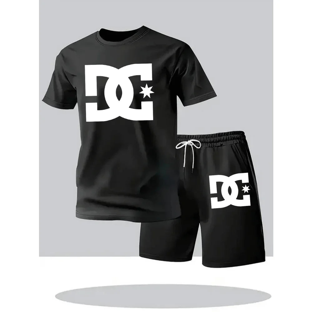 2026 Summer Men's Outdoor Leisure Sports Jogging Fitness Quick-Dry Set - Round Neck Short-Sleeved T-shirt and Shorts 2-Piece Set