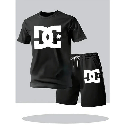 2026 Summer Men's Outdoor Leisure Sports Jogging Fitness Quick-Dry Set - Round Neck Short-Sleeved T-shirt and Shorts 2-Piece Set