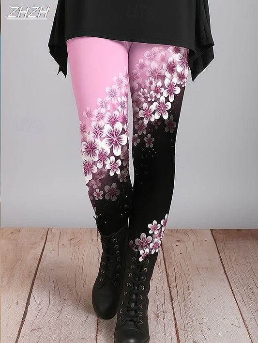 Women's Leggings Ethnic Style Graphic Floral Pants Trousers Polyester Spandex Stretch Elastic Waist,Control Fall Y2K Streetwears
