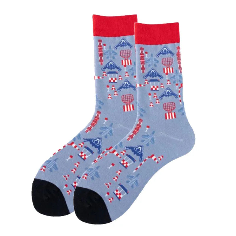 New Fighter Jet Fighter Carrier Aircraft Pattern Socks for Aviation Enthusiasts Stealth Men Crazy Party Crew Socks Cotton