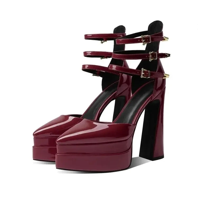European/american Style Summer Thick Heels High Heels Wrapped Sandals Women's Pointed Belt Buckle Fashionable Women's Shoes