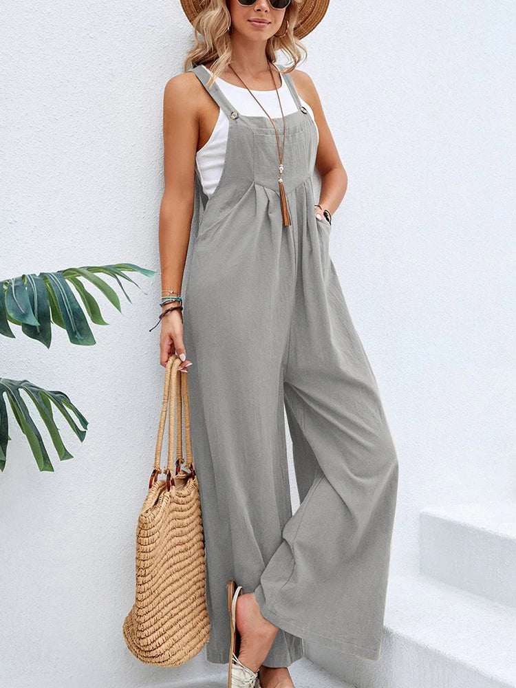 Women Summer Autumn Casual Straps Jumpsuits Elegant High Waist Wide Leg Trousers Harajuku Sleeveless Rompers Streetwear Overalls