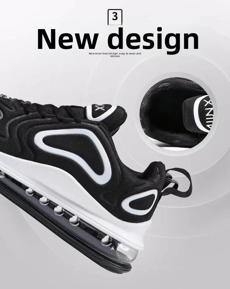 Low-Top Running Shoes Men's Large Size Air-Cushioned Casual Thick-Heeled Breathable Wear-Resistant Stripe Pattern Sports Shoes
