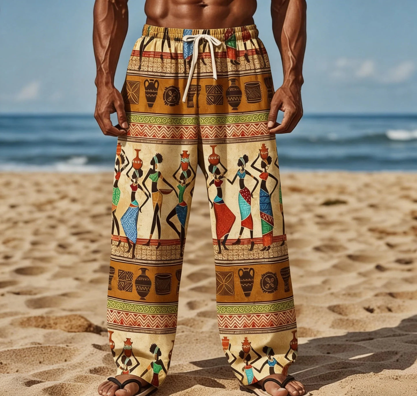 Men's Summer New Style Long Trousers With African Tribal Print Casual Pants
