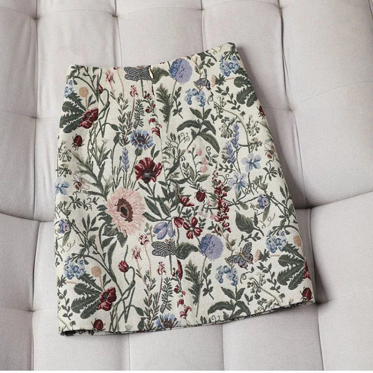 Autumn 2023 High Waist A-line Skirts Light Mature One Step Skirt Ladies Medium Length Retro Wrapped Hip Skirt Jacquard Skirt