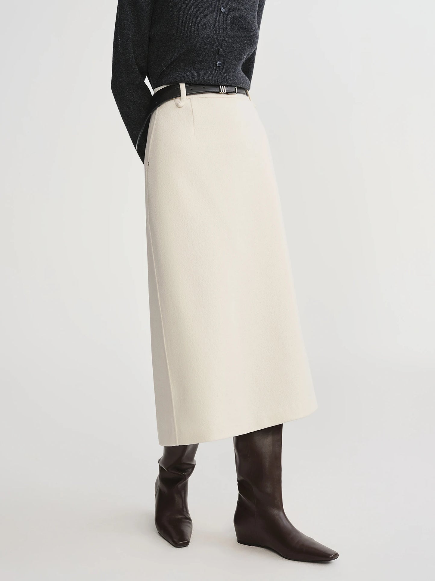 DUSHU Classic Elastic Waist Skirt For Women Winter Office Solid Color College