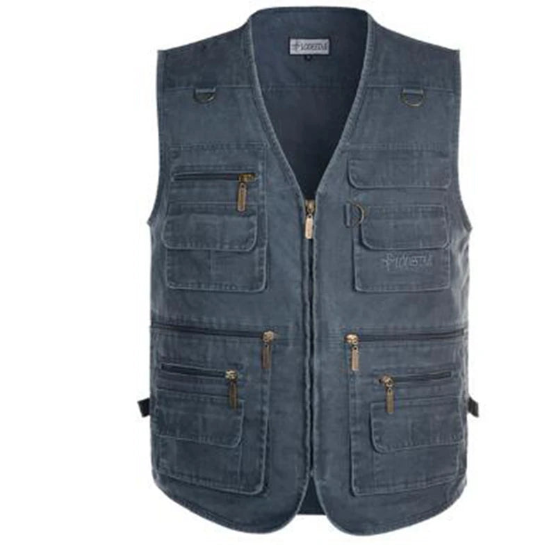 Plus Size 6XL 7XL Male Casual Summer Cotton Denim Vest Men's Sleeveless Jacket Multi Pocket Photograph Waistcoat Chaleco Hombre