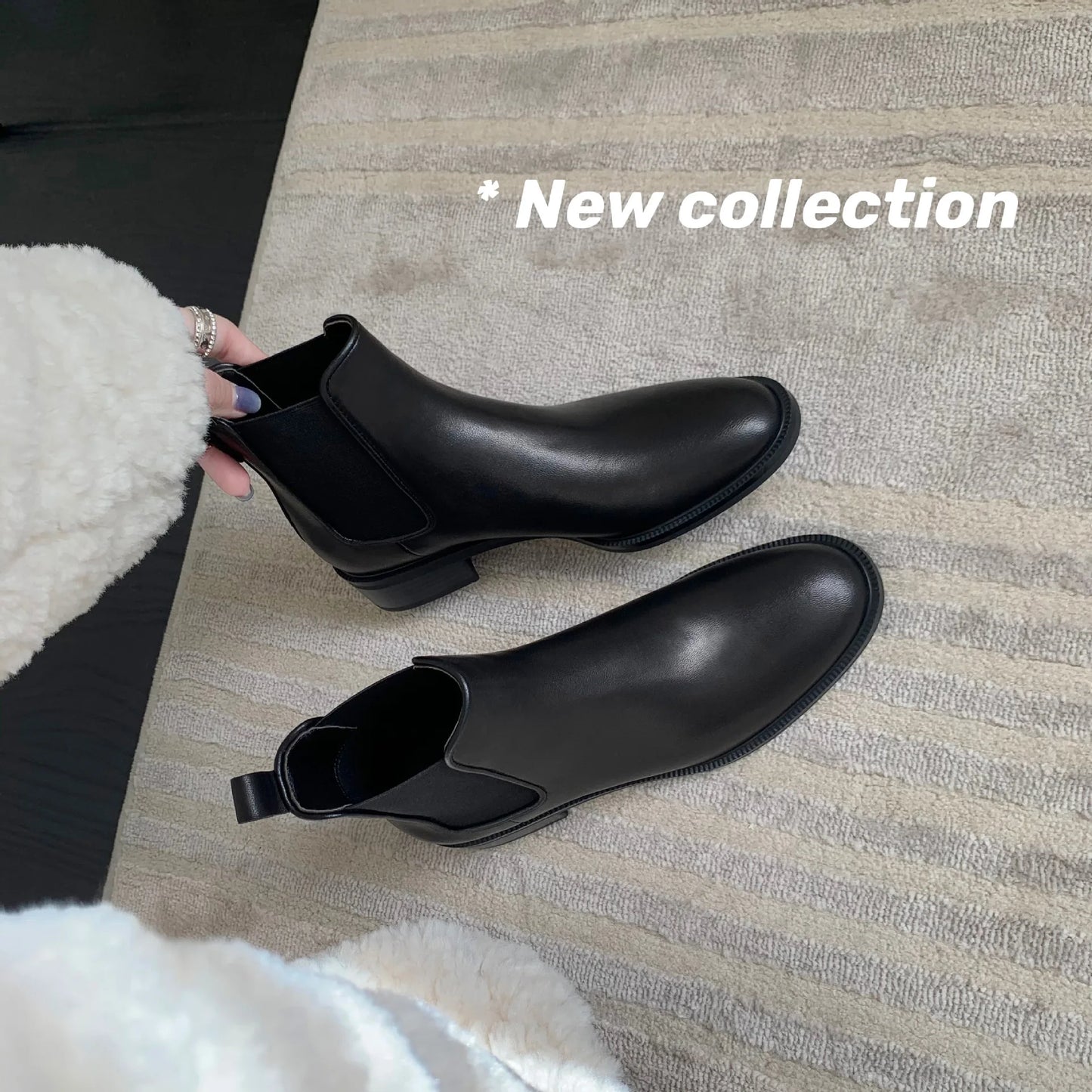 2026 Autumn/Winter Ankle Boots Women Basic Chelsea Botas Mujer Low Thick Heels Short Booties PU Leather Slip On Stretch Botines