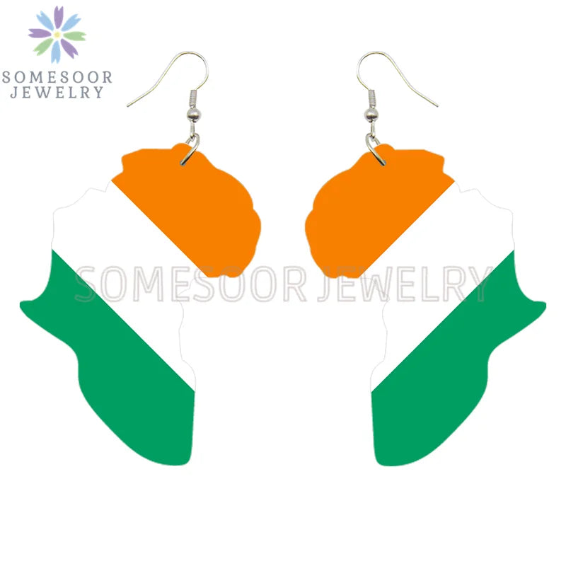 SOMESOOR Afro Countries National Flags Print Africa Map Wooden Drop Earrings Pendant For Women African Mainland Dangle Jewelry