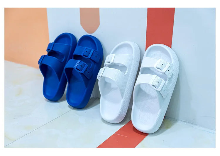 2024 Summer Thick Platform Cloud Men Slippers Fashion Buckle Soft Sole Slides Sandals Beach Non-slip Flip Flops Shoes for Women