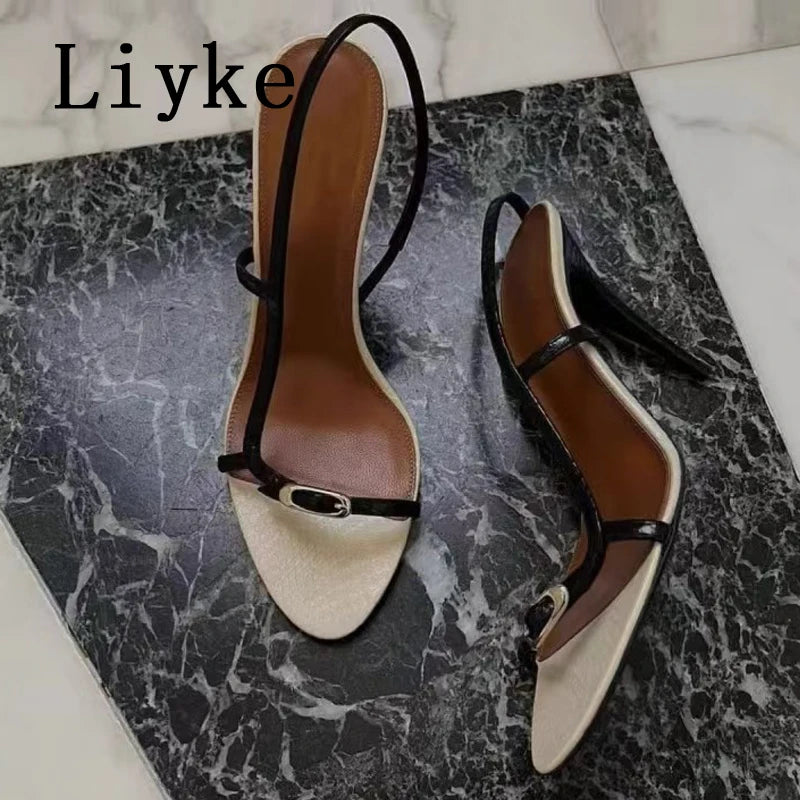 Liyke Sexy Slingback Sandals Women 2026 Summer Fashion Buckle Strap Open Toe Gladiator High Heels Party Dress Shoes Size 34-40