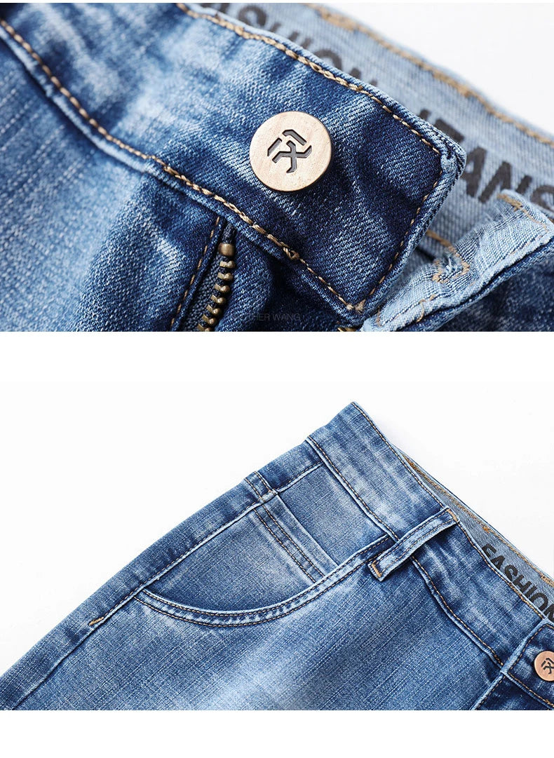 Classic Summer Men's Thin Stretch Fit Jeans Business Casual Slim Fit Denim Pants Soft Fabric High Quality Straight Leg Trousers