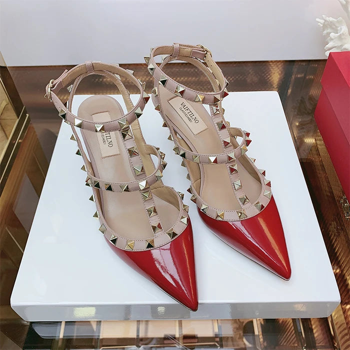 Nude Women's Gladiator sandals Summer 2025 Luxury With Ankle Strap Pointed Toe Fashion Rivet High Heels Party Ladies Shoes Women