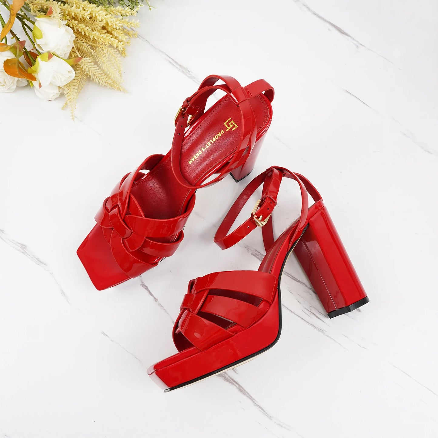 Size 35-44: Summer Elegant Sandals, Genuine Leather Square Head, Open Toe Style Banquet Shoes, 10CM Sexy High Heels