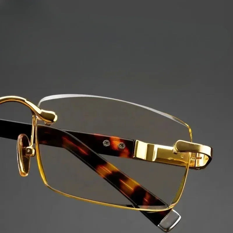 Men's Eye Protection Business Glasses Natural Metal Material Presbyopia Glasses Borderless Advanced Reading Glasses 1.0 To 4.0 BAZAARHUBO