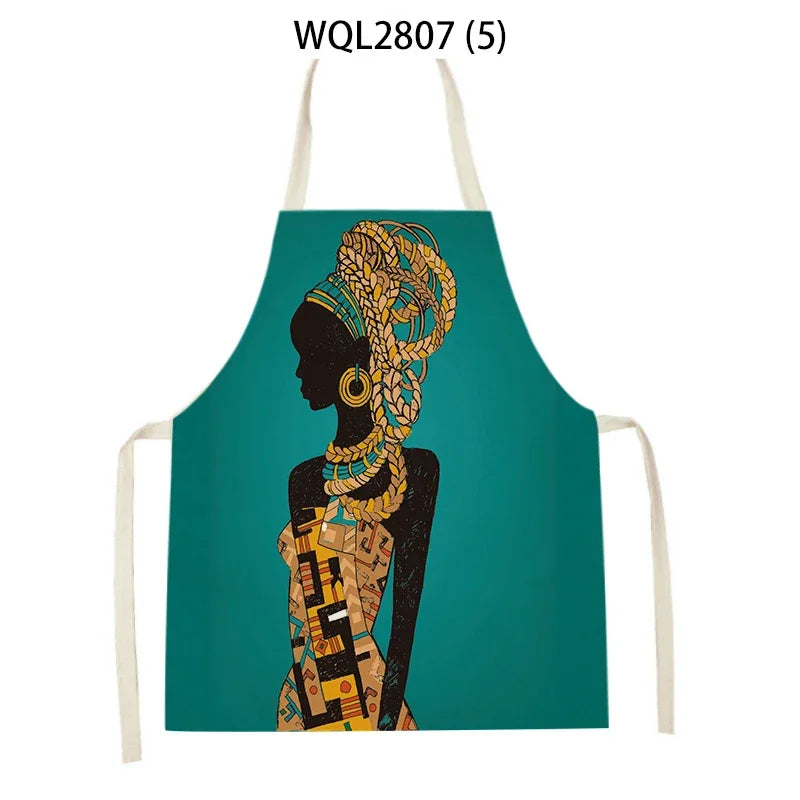 African Style Kitchen Aprons Linen Cooking Waist Bib African Woman Pattern Household Cleaning Sleeveless Pinafore Baking Aprons