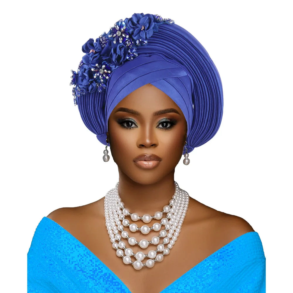 Fashion African Headtie Turban Nigeria Head Ties Flowers Already Made Auto Gele Women Head Wraps for Wedding Party Headpiece New
