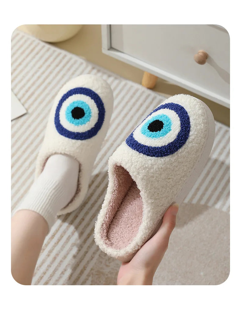 House Fuzzy Slipper Men Male Ghost Face Blue Evil Eye Home Shoes Plush Winter Warm Indoor Floor Non Slip Women Female Halloween