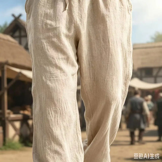 Men Summer Casual High Waisted Broadcloth Cotton Linen Palazzo Pants Wide Leg Long Lounge Trousers With Pocket