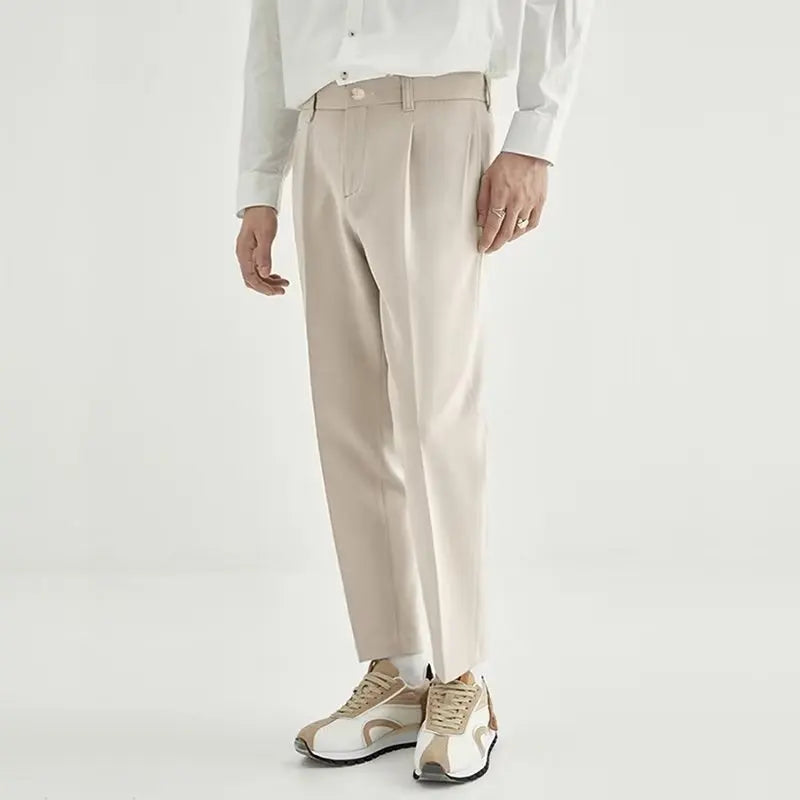 Spring and Summer Draped Trousers for Men's Cropped Trousers Straight Loose Men's Light Business Draped Casual Pants