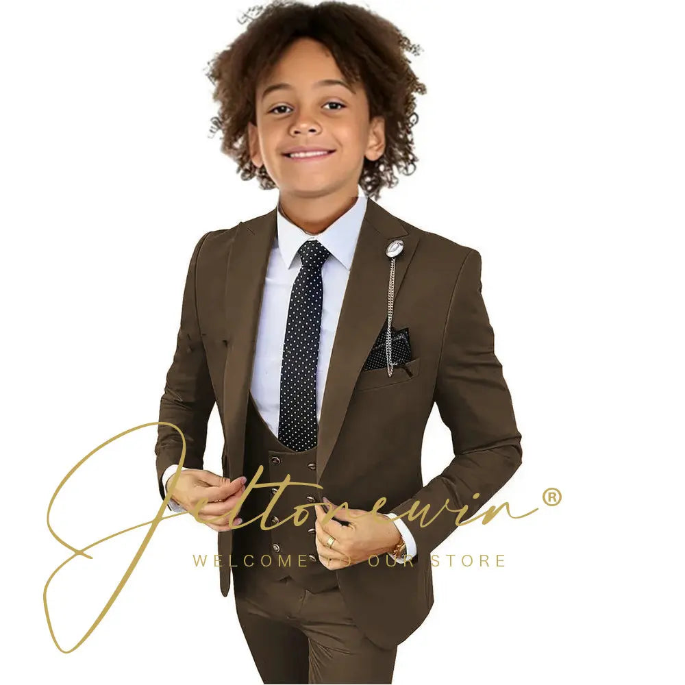 Boys Suit Peak Lapel 3 Pieces Jacket Vest Pants Black Formal Tuxedo Child Blazer Party Dress Wedding Set conjuntos de blazer