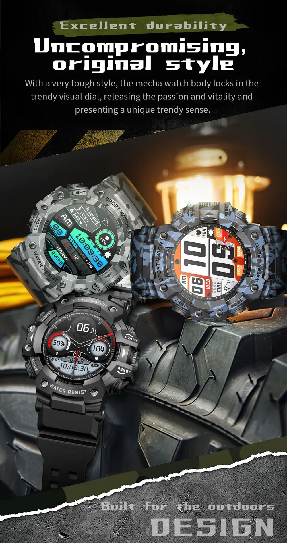 Outdoor Sports Smart Watches Men Blue Tooth Call Smartwatch Compass Waterproof Sleep Health Monitoring Message Push Flashlight
