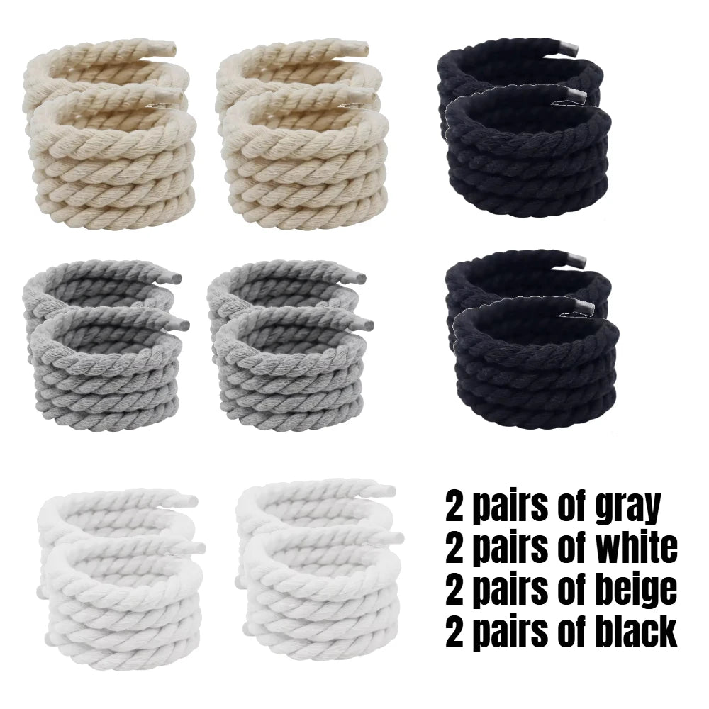 1/8Pair Round Thick Rope Laces Polyester Cotton High Quality Solid Color Laces 0.8cm 120/140/160cm Width Colorful Bold Shoelaces