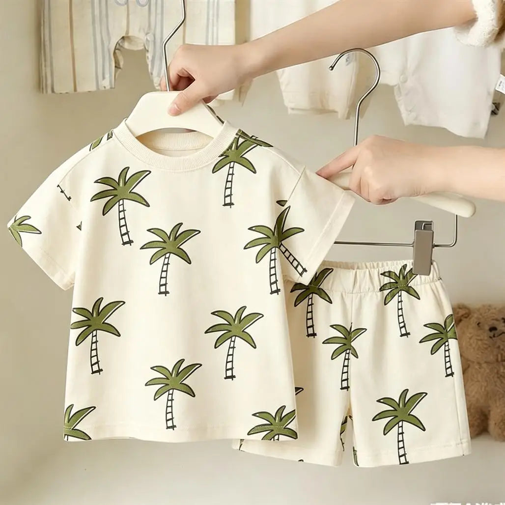 Casual Sports Clothes Short-sleeved Outfits For Kids Simple Fashion T-shirt Loose Shorts 2Piece Set Summer Clothes Boys Outfit