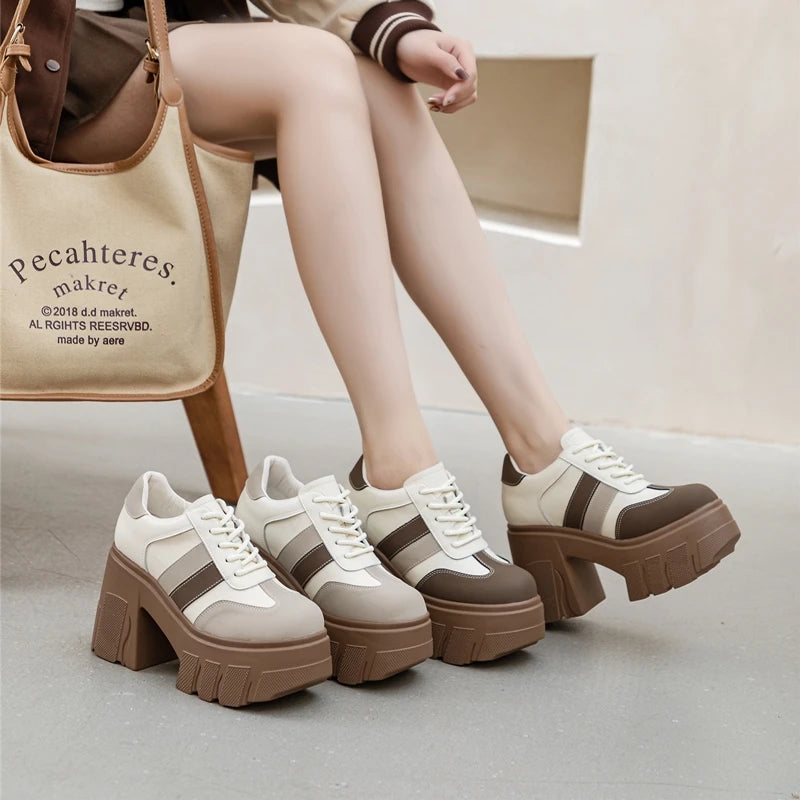 DIMANYU High heels Ladies Spring 2026 New 11cm Fashion Women's Shoes Platform Genuine Leather Lace-up Ladies Shoes