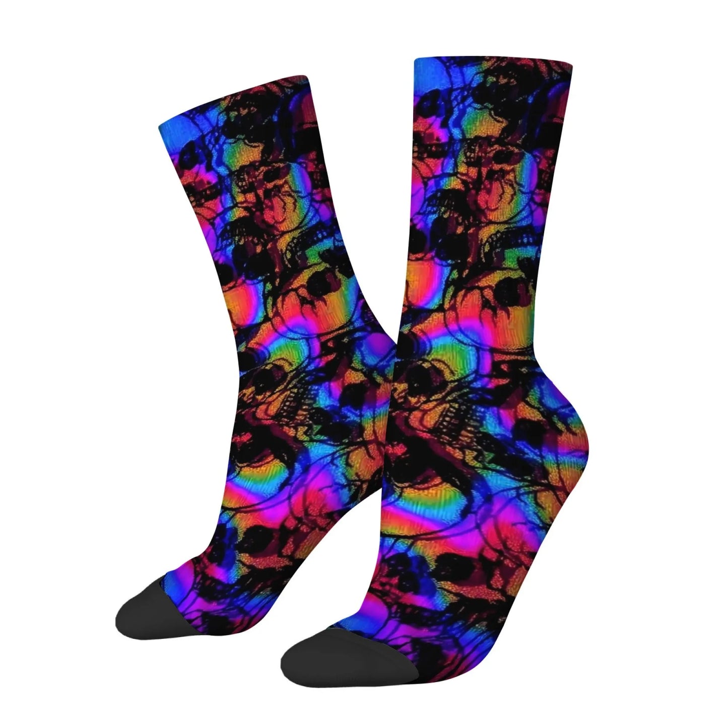 Harajuku retro psychedelic colorful dark skull print men's socks novel street trend cyberpunk style casual socks party gift