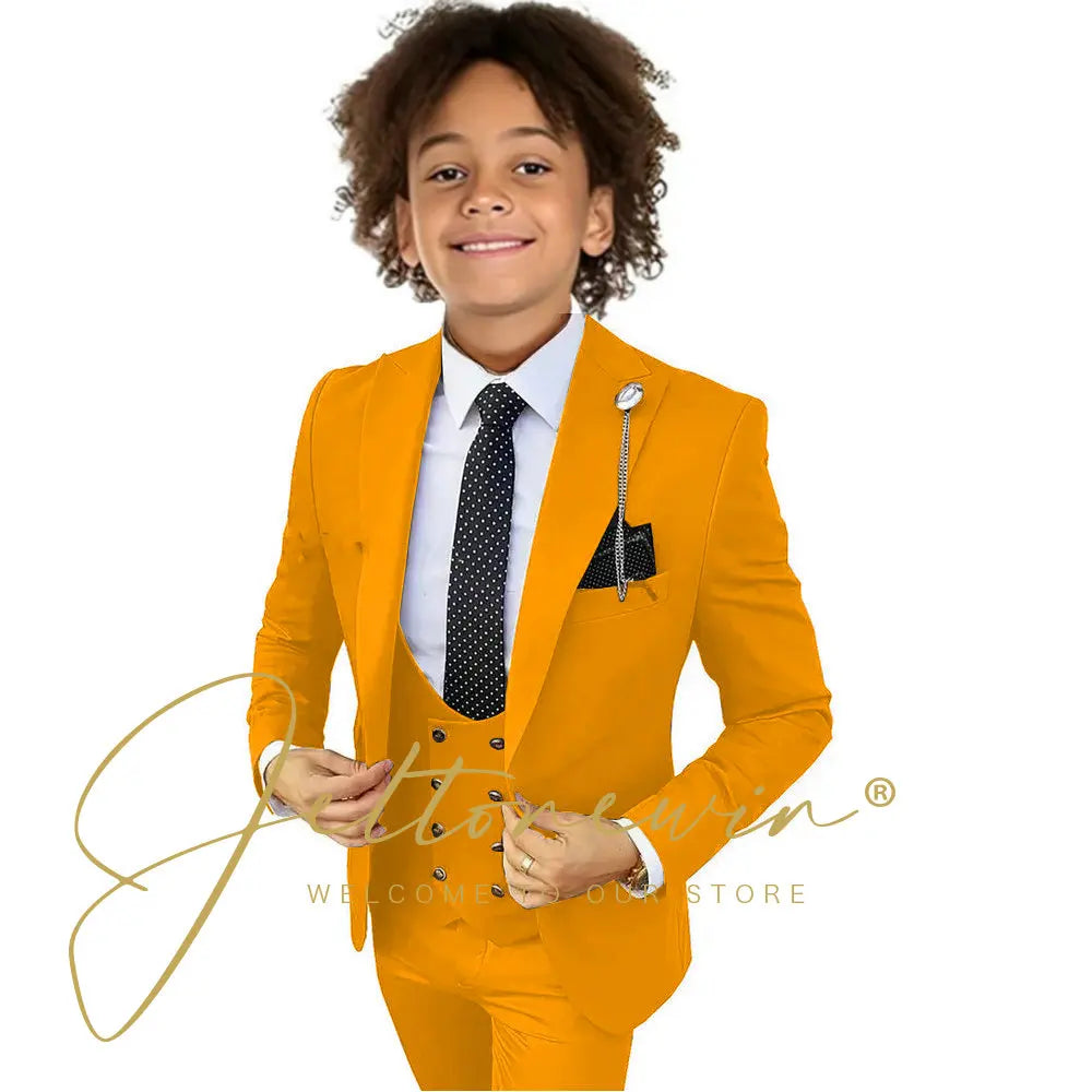 Boys Suit Peak Lapel 3 Pieces Jacket Vest Pants Black Formal Tuxedo Child Blazer Party Dress Wedding Set conjuntos de blazer