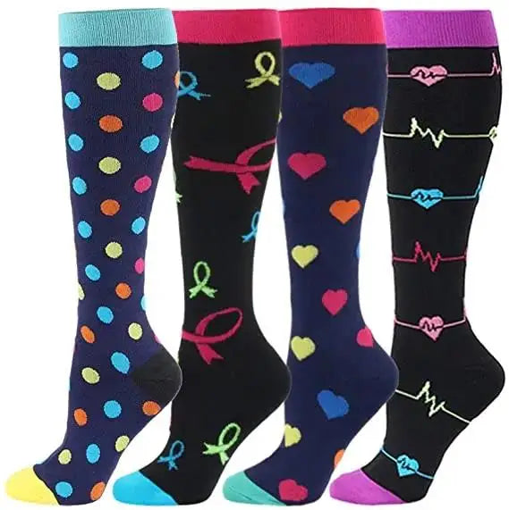 4 Pairs Compression Socks 20-30mmhg High Stockings Men Women Sports Socks For Marathon Cycling Varicose Veins Pregnancy Nursing