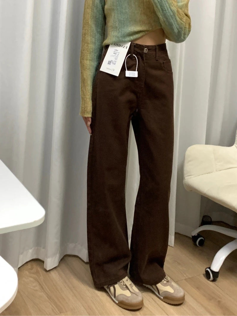 High Waist Straight Leg Wide Leg Jeans Women's Early Spring New plus Size Loose Long Pants Casual Sle Zipper ket Denim
